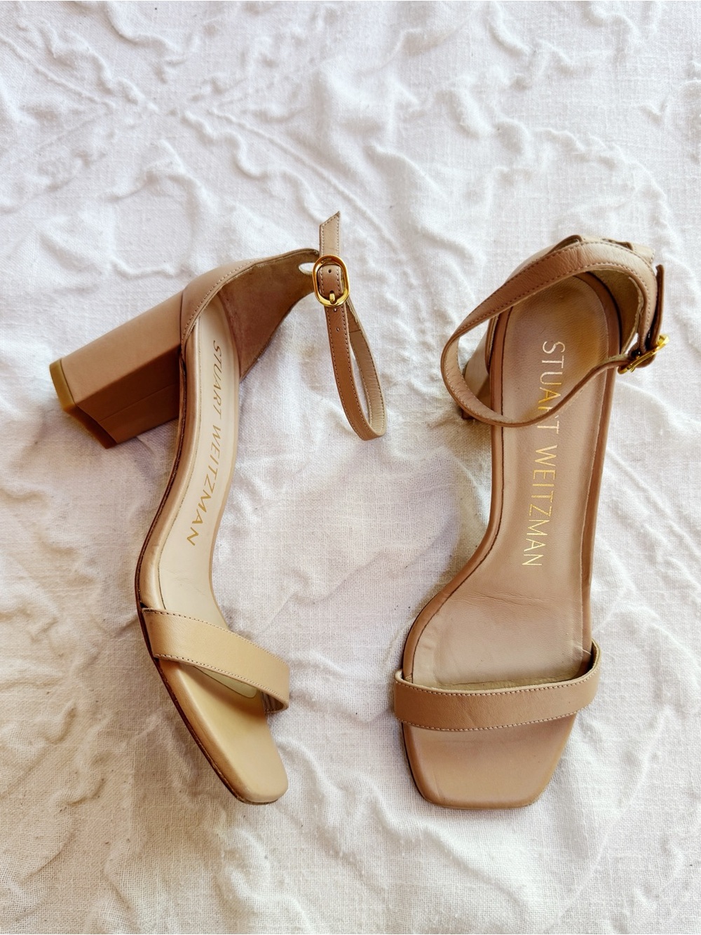 Stuart Weitzman Nude Block Heel Ankle Strap Sandals Size 5